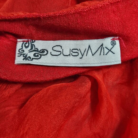 Susy Mix Italy Red Crinkle Silk Sleeveless Dress Lined Women's‎ Size Medium - Picture 6 of 7